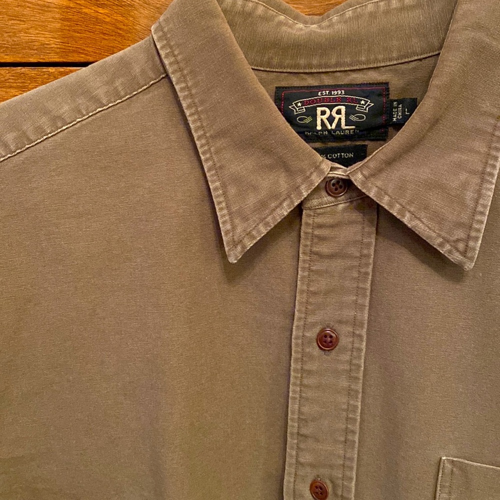 RRL Vintage Canvas Work Shirt. Beautiful patina. Olive light color. Large.